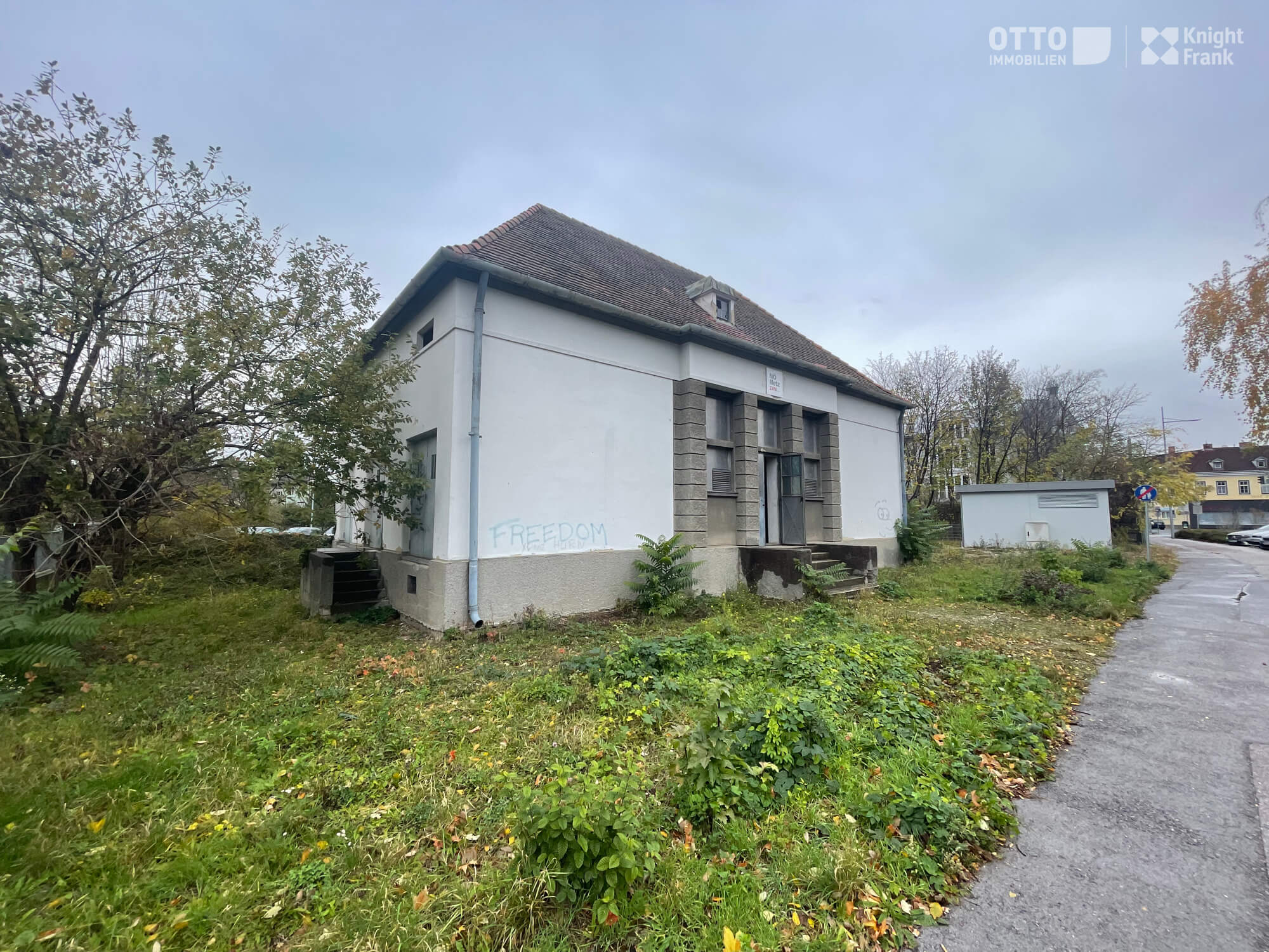 Urban plot with old transformer house