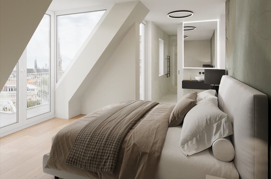 Exklusive Penthouse-Maisonette mit außergewöhnlicher Dachterrasse und Skyline View nahe Stadtpark