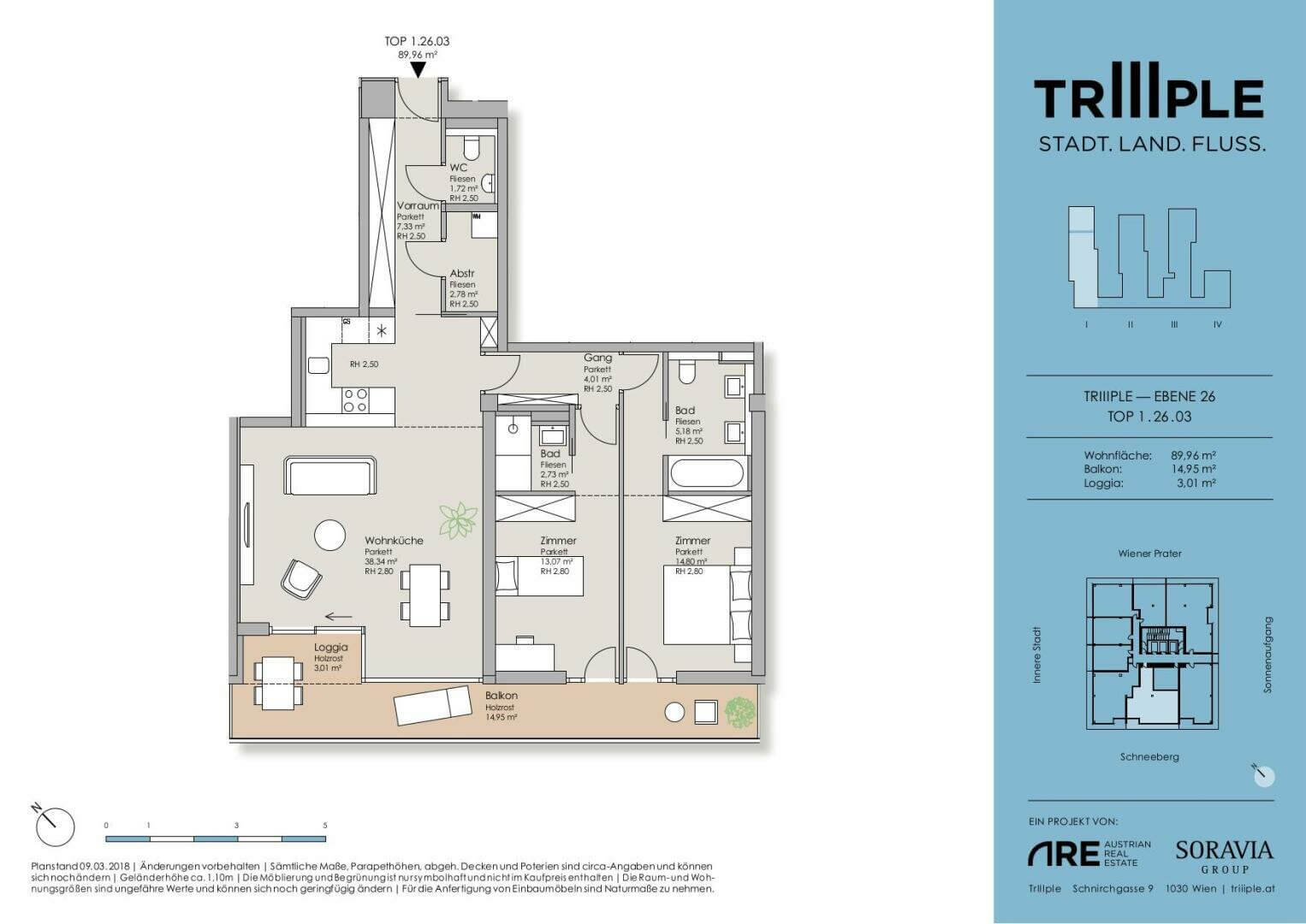 26. Stock - TrIIIple -  komplett möbliert, inklusive Garagenplatz  - zur Miete