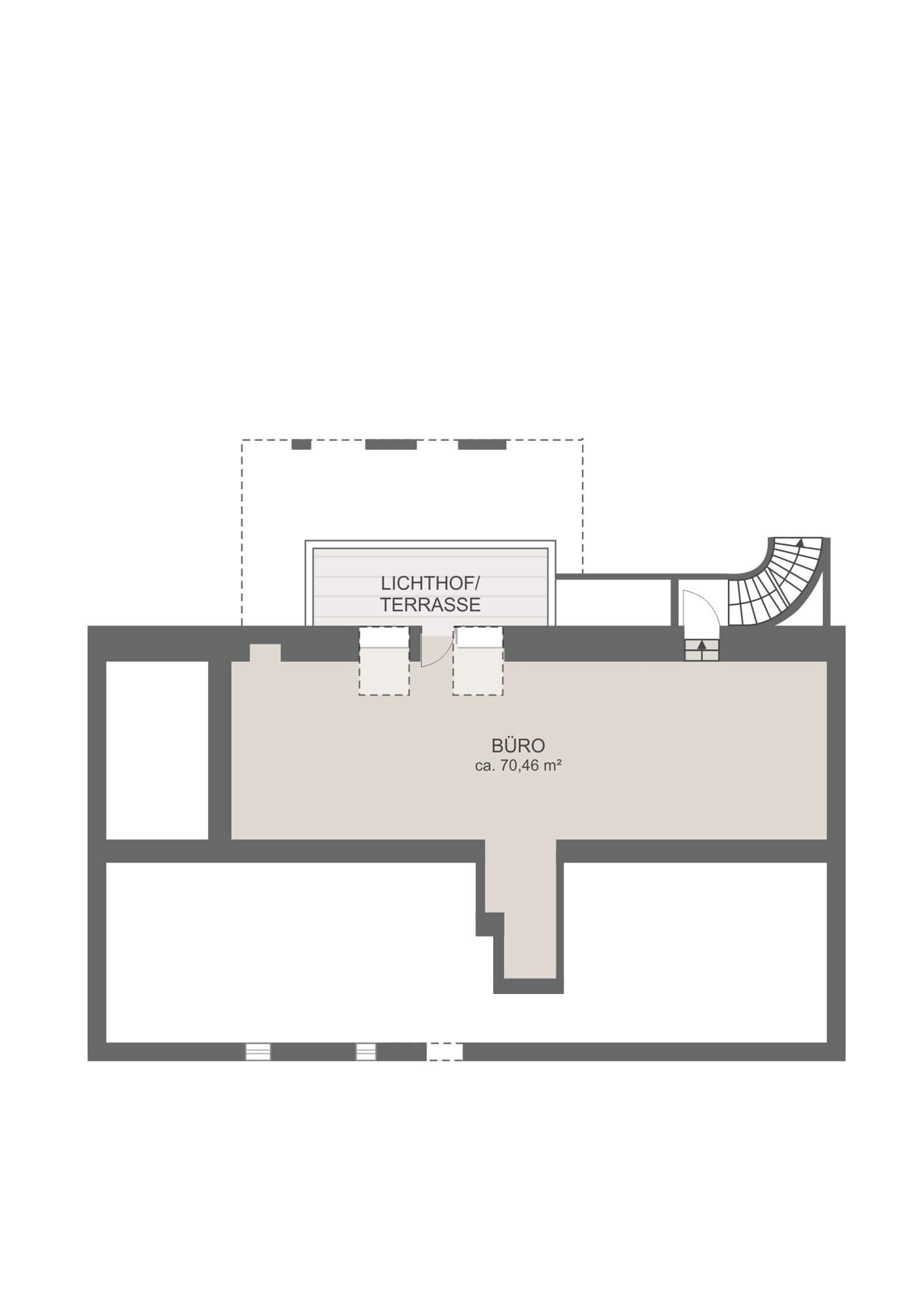 Helle Bürofläche mit Terrasse und Garten