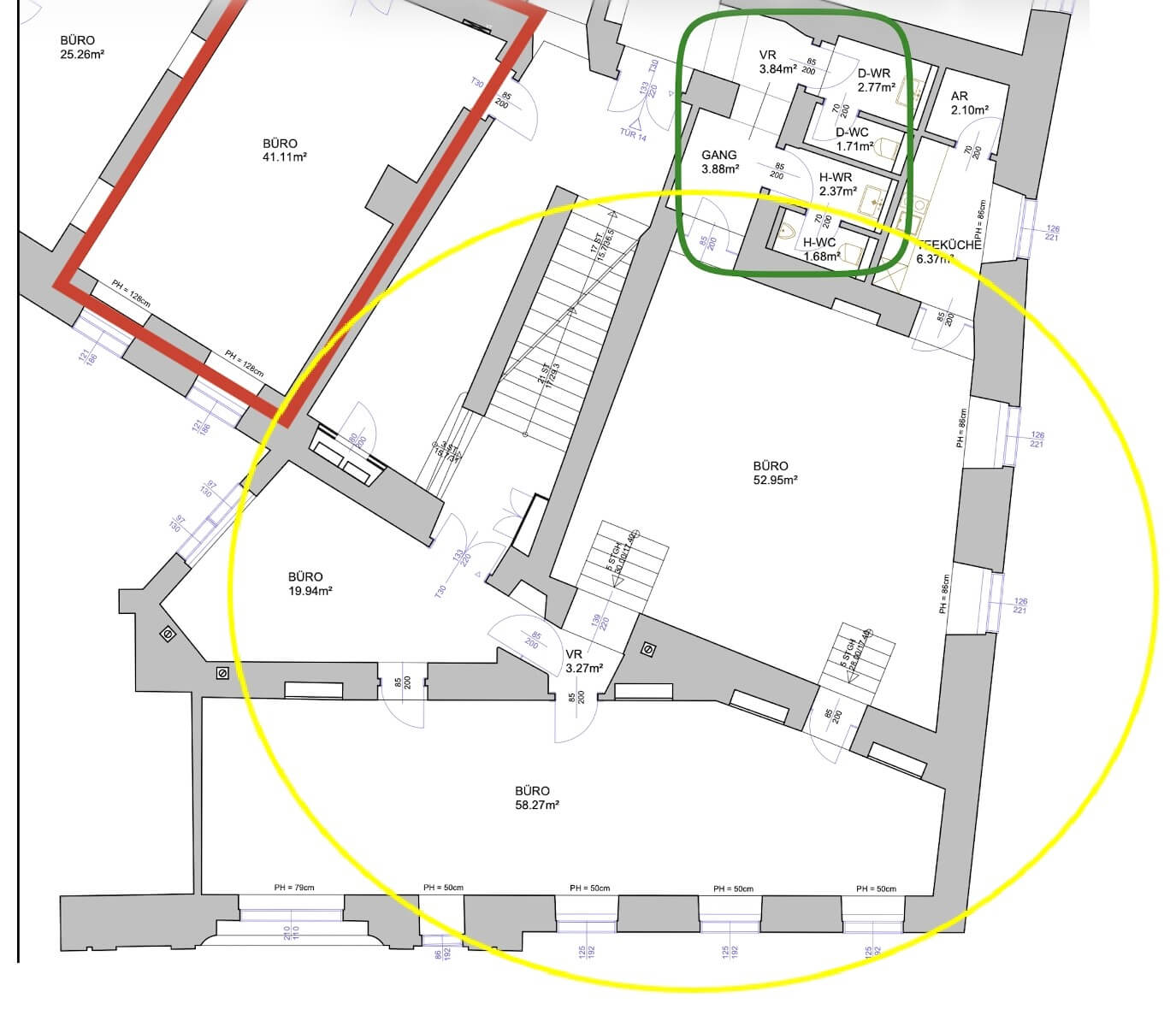 Representative historic office unit with modern amenities for sublease