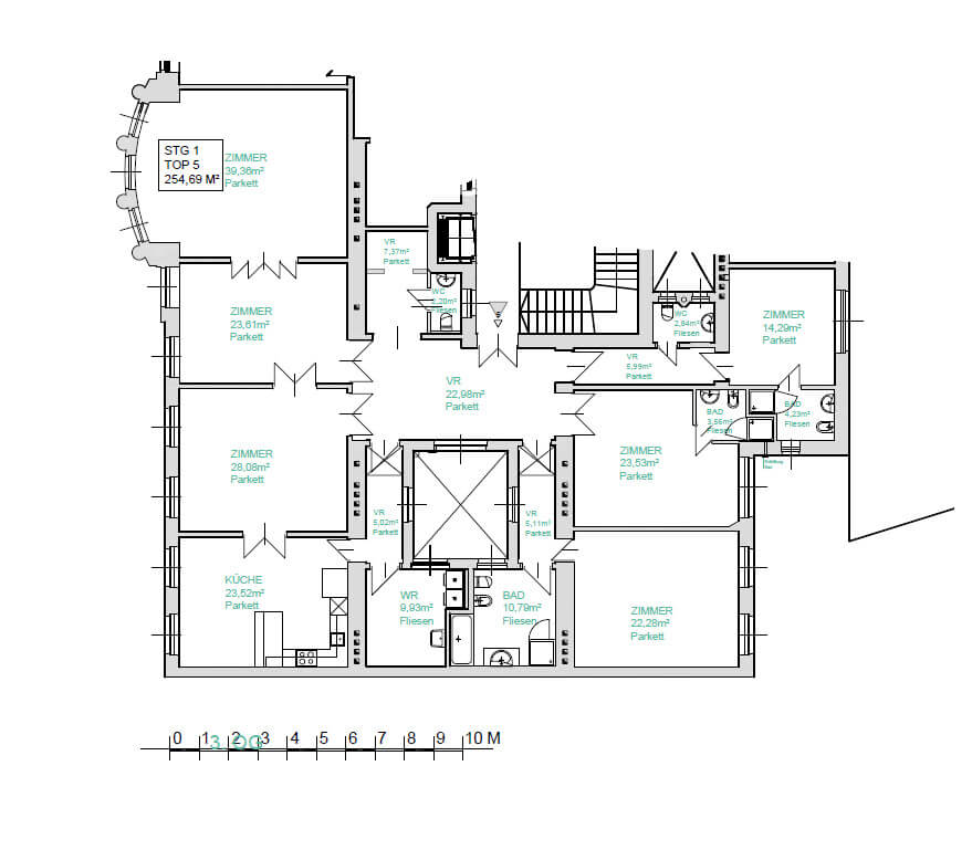 charmante Altbauwohnung mitten im vierten Bezirk, 7 Zimmer, 3 Bäder