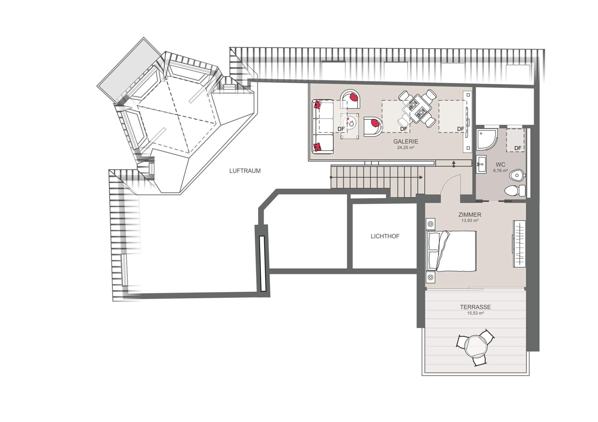 Attic duplex apartment with two terraces