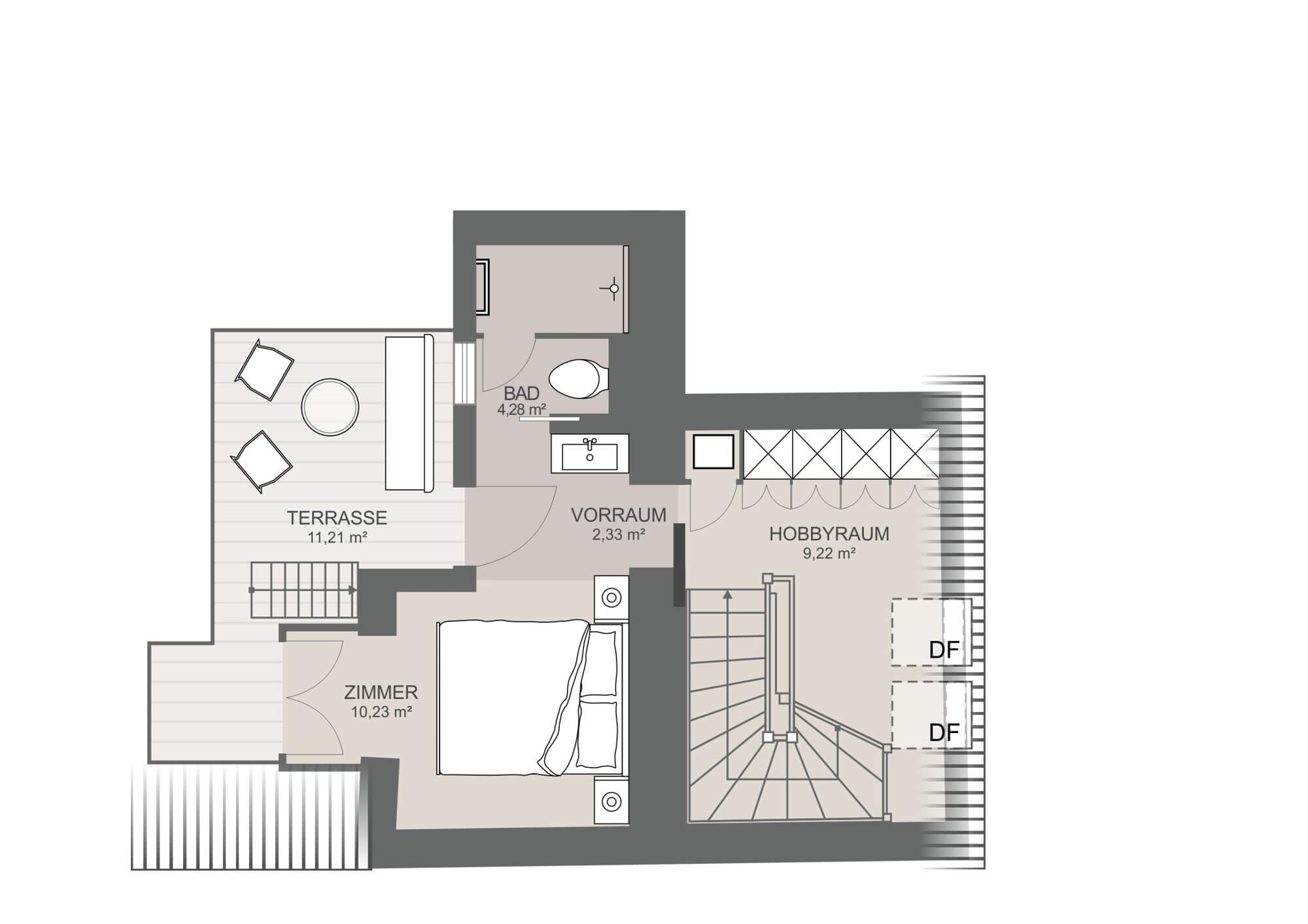 Exklusive Penthouse-Maisonette mit außergewöhnlicher Dachterrasse und Skyline View nahe Stadtpark