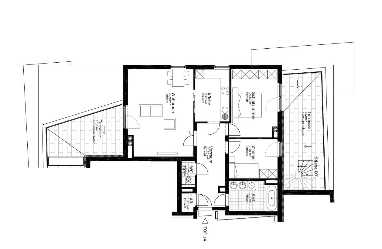 Bright top-floor 3-room apartment with a sunny terrace in Vienna's 19th district