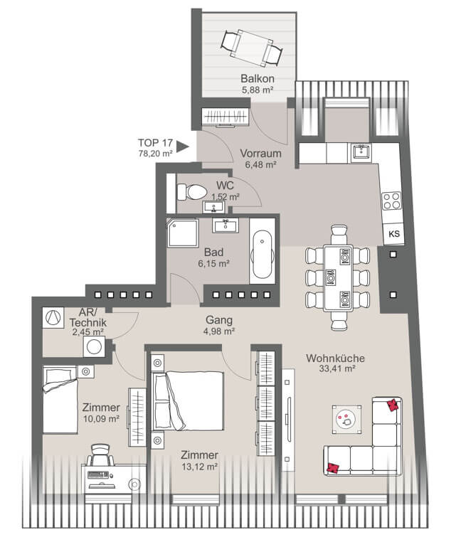 3 Zimmer Erstbezugswohnung mit Balkon