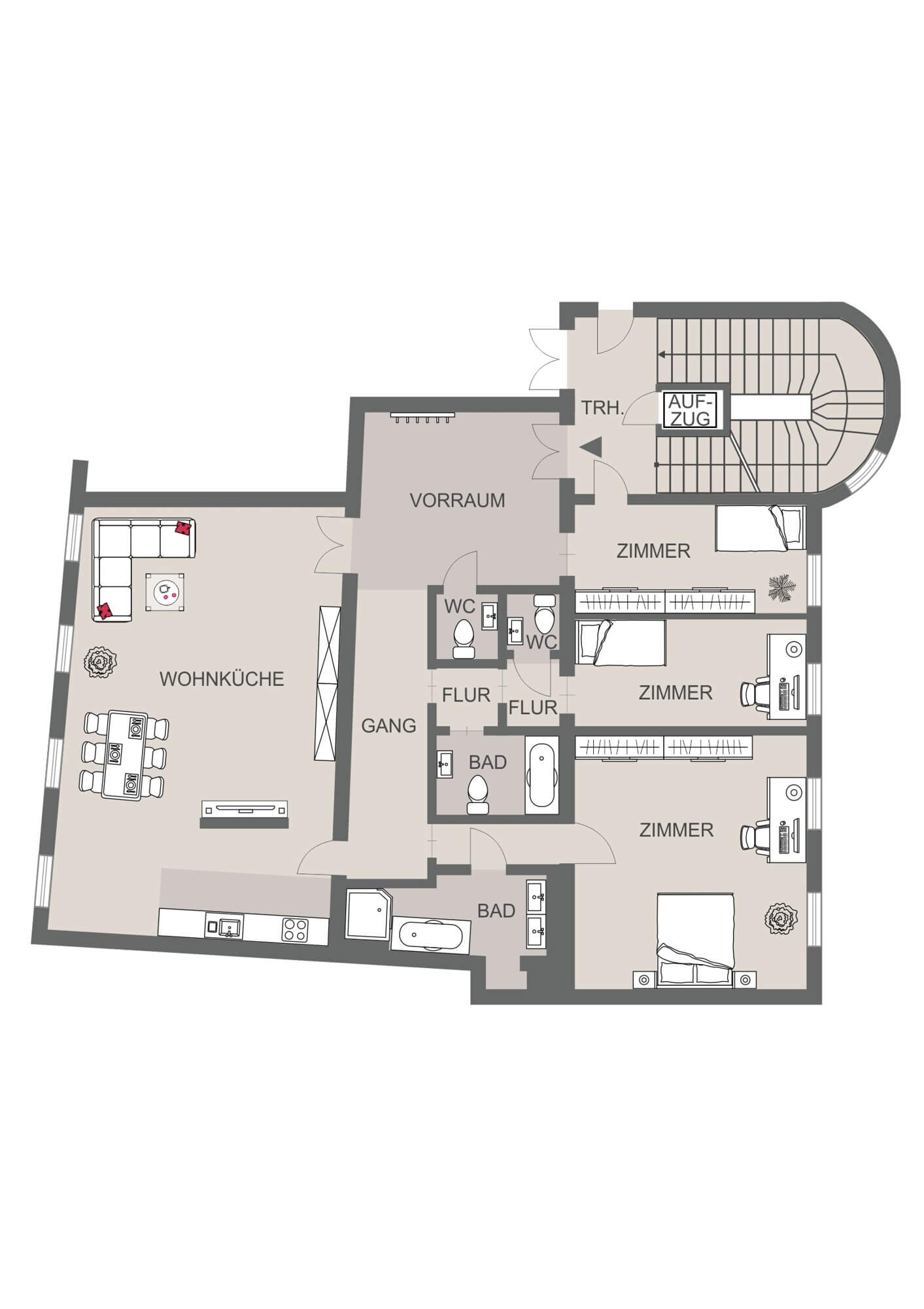 Classic Viennese period apartment in the heart of the city, featuring 3 bedrooms on the 4th floor with elevator access.