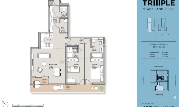 Thumbnail: 23. Stock - TrIIIple -  komplett möbliert - zur Miete