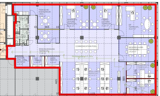 Thumbnail: Offen gestaltete Bürofläche