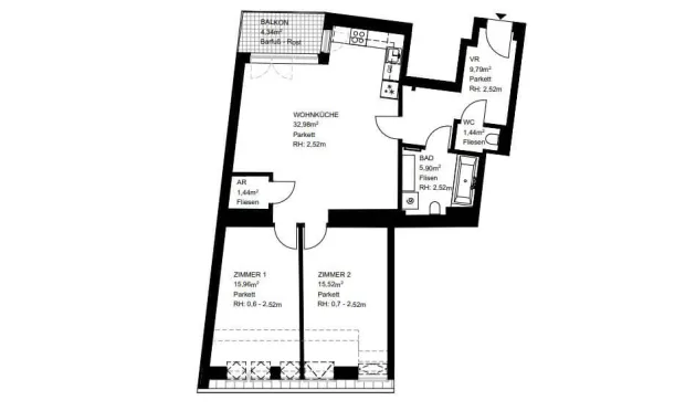 Thumbnail: Dachgeschoß Erstbezug, 3 Zimmer mit Balkon