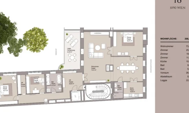 Thumbnail: Komplett möblierte Dachgeschoß Wohnung mit 3 Schlafzimmern und Garagenplatz