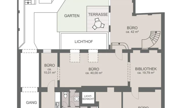 Thumbnail: Helle Bürofläche mit Terrasse und Garten