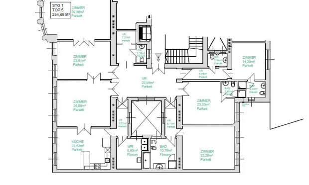 Thumbnail: charmante Altbauwohnung mitten im vierten Bezirk, 7 Zimmer, 3 Bäder