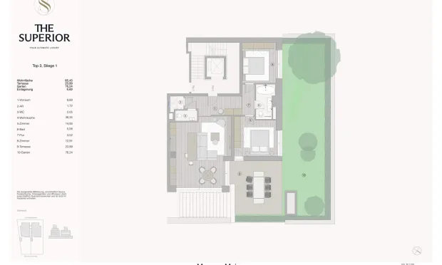 Thumbnail: Hübsche 3-Zimmer-Wohnung mit eigenem kleinen Garten im The Superior