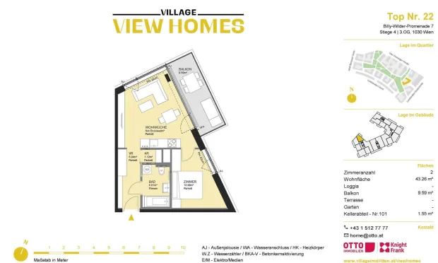 Thumbnail: Erstbezug im Village, 2 Zimmer mit Balkon zur Miete